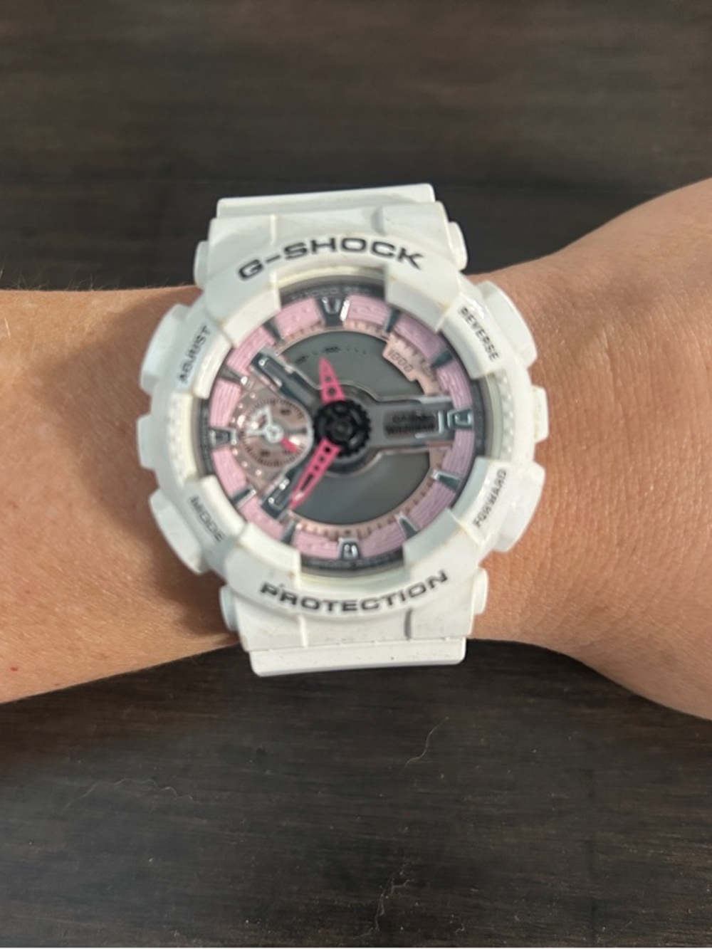 G-Shock White and Pink Sport Watch with Analog-Digital Dial